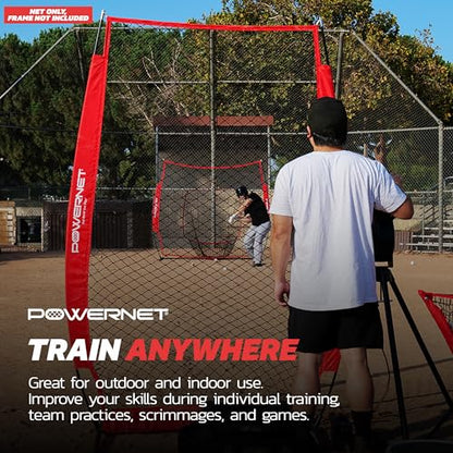 PowerNet Baseball Training Equipment Baseball Net, Portable Softball Batting Practice Pitching Screen, 7-FT I-Screen or A-Frame Pitching Net - color: Red, style: I-Screen NET ONLY
