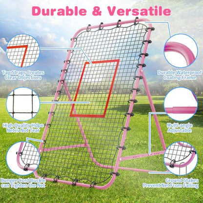Adjustable Volleyball Rebounder Net 7x4 FT - Ultimate Training Equipment for Volleyball & Lacrosse Enhanced Bouncing System for Volleying, Bumping, and Spiking Drills - color: Pink