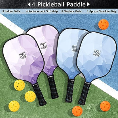 YC DGYCASI Pickleball Paddles Set of 4, USAPA Approved Pickleball Set, Fiberglass Pickle Ball Rackets, 3 Outdoor Pickleball, 3 Indoor Pickleball Balls, 4 Pickleball Overgrip, 1 Pickleball Bag - color: Blue