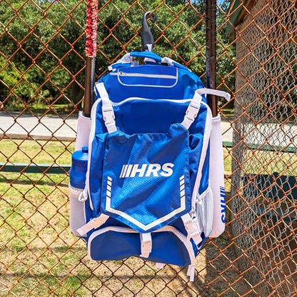 Hit Run Steal Bat Bag Backpack, Holds 4 Bats, Gloves, Helmet, and Cleats, Royal Blue