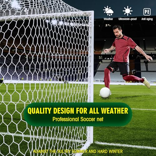 LAO XUE 24x8FT Soccer Goal Net,Professional White Heavy Duty Replacement Outdoor,Full Size Weather Resistance for Training and Match Play(Net Only)