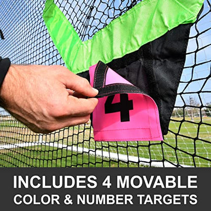 QuickPlay Target Net - Soccer Goal Target Nets with 7 Pockets for Shooting Accuracy - Fits Rigid Goals in Multiple Sizes - Soccer Trainer for Backyard, Training Equipment | Soccer Frame Not Included - style: Target Net PRO 24x8'
