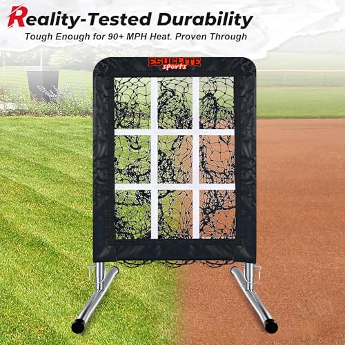 Heavy-Duty 9 Hole Pro Style Baseball & Softball Pitching Net with Strike Zone Target - Adjustable Portable Design - style: Black