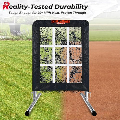 Heavy-Duty 9 Hole Pro Style Baseball & Softball Pitching Net with Strike Zone Target - Adjustable Portable Design - style: Black