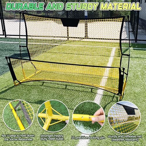 Portable Soccer Rebounder with Carrying Bag, Dual-Sided Rebounder for Solo Passing, Receiving, Trapping Practice - Large & Small Rebound Net, Weather Resistant