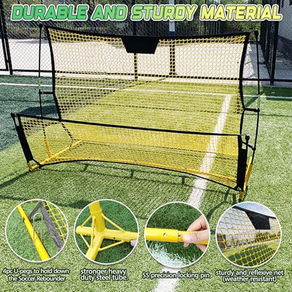 Portable Soccer Rebounder with Carrying Bag, Dual-Sided Rebounder for Solo Passing, Receiving, Trapping Practice - Large & Small Rebound Net, Weather Resistant