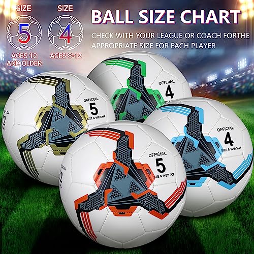 Tradder 4 Pack Soccer Ball with Pump Size 3 4 5 Deflated Soccer Ball for Outdoor Indoor Game Sport Practice Training Gift for Kid Youth Teen Adult Charity Donation - size: Size 5, style: Mechanical Style