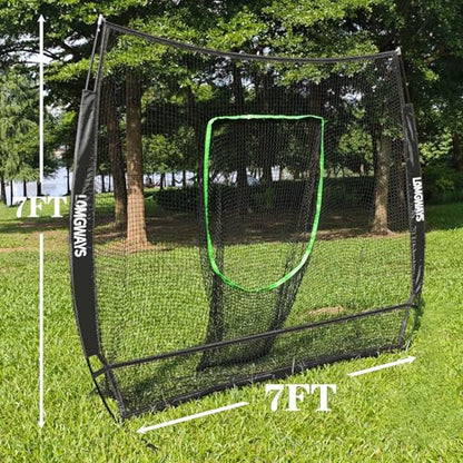 7x7ft/8x8ft Baseball Softball Net with Steel Frame for Batting, Hitting, Pitching, Portable Baseball Batting Net with Carry Bag, Great for All Levels - size: 7FT Black(Golf)