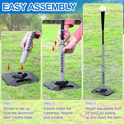 BaseGoal Baseball & Softball Batting Tee,Portable Hitting Tee,with Heavy Duty Base,Rolled Flexible Rubber Top,Adjustable Height for Kids or Adults - color: Gray Pro