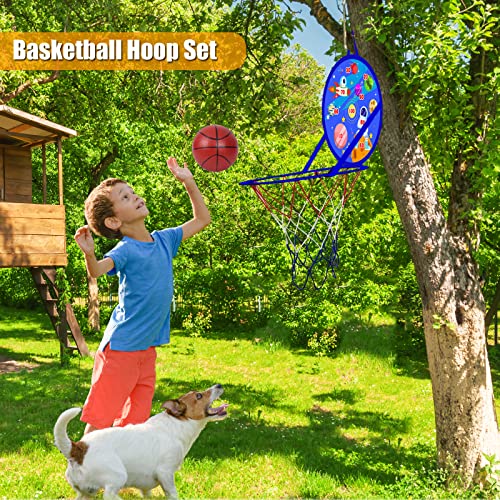 2 in 1 Basketball Hoop and Dart Board, 14" Dart Board for Kids, Basketball Hoop for Kids Toddlers, Sports & Outdoor Play, Birthday Gift Toys for 3 4 5 6 7 8 9 10 Year Old Boys Girls Kids, Party Favors - style: 2 in 1 Blue Outer Space Theme