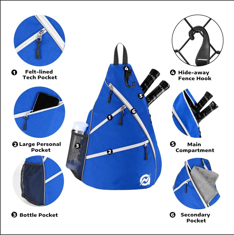 A11N SPORTS Pickleball Bag, Reversible Crossbody Sling Bag/Backpack for Women Men - color: Blue & White