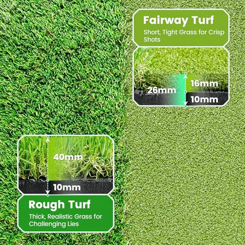Dual Turf Golf Hitting Mat with Ball Tray, 5x4 & 6x4 ft, 26mm/31mm Thick, Alignment Aid, Golf Practice Mat Indoor & Outdoor, Driving & Chipping Pad Simulator Mat - style: Standard Plus 6x4ft–26mm