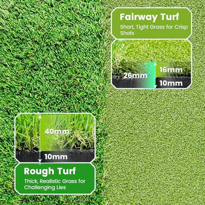 Dual Turf Golf Hitting Mat with Ball Tray, 5x4 & 6x4 ft, 26mm/31mm Thick, Alignment Aid, Golf Practice Mat Indoor & Outdoor, Driving & Chipping Pad Simulator Mat - style: Standard Plus 6x4ft–26mm