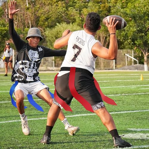 Flag Football Belts, 14 Player Flag Football Set with 42 Flags for Kids Youth and Adults Training Equipment - color: Red and Blue