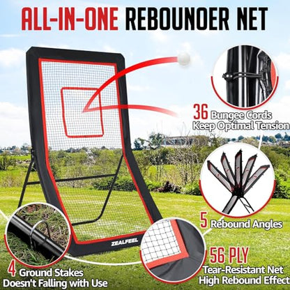 ZEALFEEL Lacrosse Rebounder, 4x7FT/4x6FT Volleyball Rebounder for Backyard with 5 Rebound Angles, Target Strip, Lacrosse Rebound Net Perfect for Lax Baseball Volleyball & Soccer Practice - size: 4×7ft Volleyball/Lacrosse Rebounder