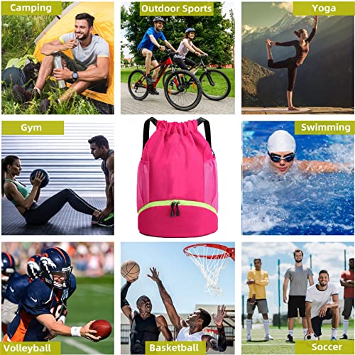 Soccer Bags, Waterproof Drawstring Gym Backpack for Baskestball Rugby Volleyball Yoga, Large Capacity Sports Bag - color: Rose