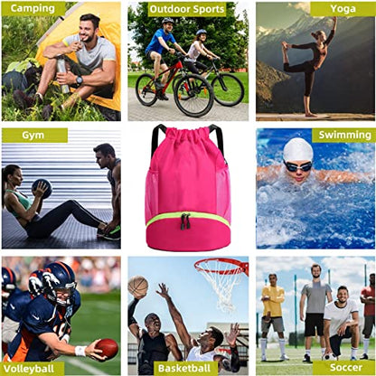 Soccer Bags, Waterproof Drawstring Gym Backpack for Baskestball Rugby Volleyball Yoga, Large Capacity Sports Bag - color: Rose
