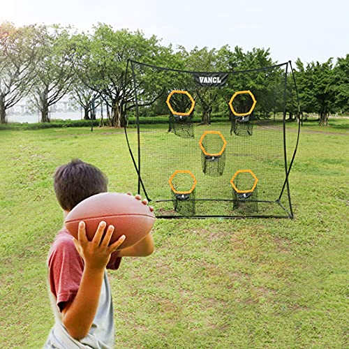 Football Training Net Portable 7X7ft Knotless Quarterback Throwing Net for Improving Football Accuracy Throwing with 5 Target Pockets &Carry Bag