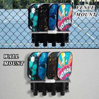 Pickleball Paddle Rack, 4/8/12-Paddle Holder, with Label to Track Next Up Players, Multiple Racks are Spliced to Achieve Expansion, Fence or Wall Mount, Steel, Black - color: BLACK - 1 SET