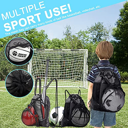 KAEGREEL Drawstring Soccer Bag Basketball Backpack for Kids Teens, Foldable Sports Bags Detachable Ball Mesh Bag for Gym Yoga Football Baseball - color: Grey