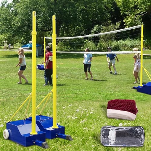 Volleyball Poles for Backyard,Badminton Net Frame Poles,Indoor& Outdoor Heavy Duty Volleyball Poles, Adjustable 4 Heights of 5ft-6.9ft w/Wheels&Net,for Adults Kids Stadium