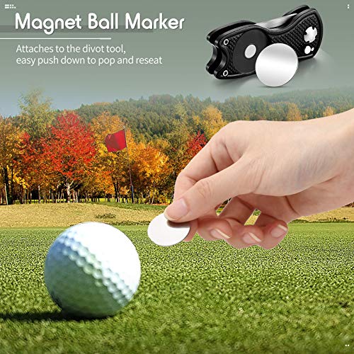 Skylety 6 Packs Golf Repair Tool Stainless Steel Foldable Golf Divot Tool Magnetic Button Ball Marker - color: Black