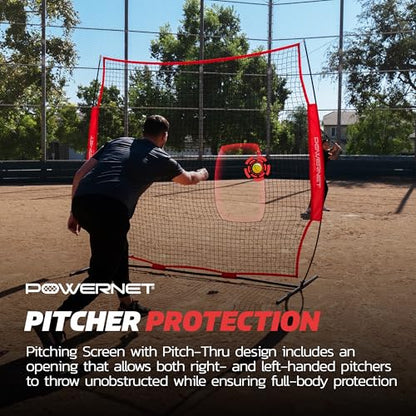 PowerNet 7x7 FT Pitch-Thru Protection Pitching Screen for Softball, 49 Sq Ft Barrier Net Only or Net + Frame, Portable Pitching & Batting Practice Net, Open Area in Net for Ball to Pass Through - style: Net + Frame Bundle