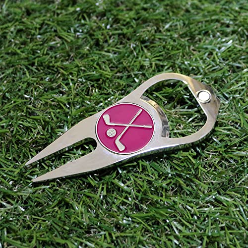 Golf Divot Repair Tool with Ball Marker, A Unique and Multi-Functional Golf Accessory, Nickel - color: Pink
