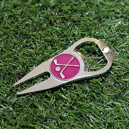 Golf Divot Repair Tool with Ball Marker, A Unique and Multi-Functional Golf Accessory, Nickel - color: Pink
