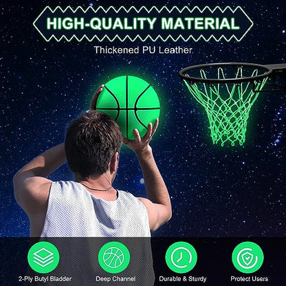 Jenaai 3 Pcs Glow Basketball Set, Includes Size 7 Glowing Basketball Light up Nightlight Net with Pump for Hoop Luminous Sports Gift Sports Prize Back to School