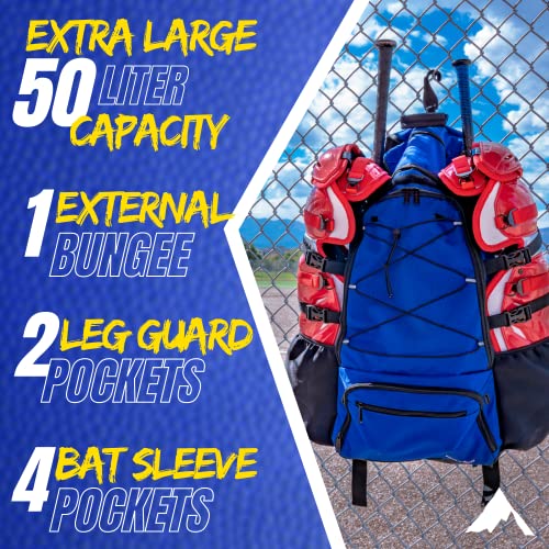 Athletico Dominator Baseball Bag - Softball Bat Bag with Shoes Compartment for Youth, Boys and Adult, Lightweight Baseball Bag with Fence Hook Hold TBall Bat, Batting Mitten, Helmet, Caps, Teeball Gear - color: Blue