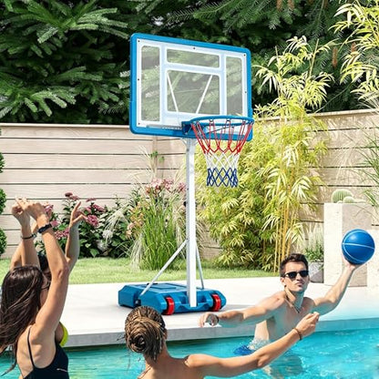 Goplus Pool Basketball Hoop, Poolside 3.3/3.6/3.9FT Adjustable Height Basketball Goal with 32" Shatterproof Backboard, Fillable Base, Wheels, Portable Pool Hoop for Outdoor