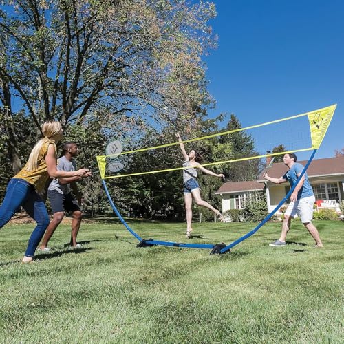 EastPoint Easy Setup Badminton Set - 15 ft Net, 4 Rackets, 2 Shuttlecocks - Quick Setup Net for Backyard Games - Steel Shaft Badminton Rackets for Family Games - Durable Shuttlecocks for Outdoors