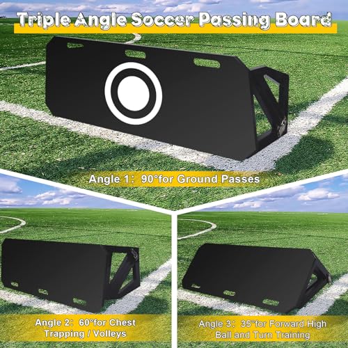 Upgrade 3-Angles Soccer Rebounder Board, Portable Soccer Wall for Adults & Kids, Foldable Soccer Training Equipment for Passing & Shooting Practice - color: Black, style: 32"x12"