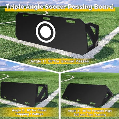Upgrade 3-Angles Soccer Rebounder Board, Portable Soccer Wall for Adults & Kids, Foldable Soccer Training Equipment for Passing & Shooting Practice - color: Black, style: 32"x12"