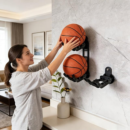 Ball Holder Wall Mount, No-Drill Storage Rack for Basketball, Soccer, Volleyball, Sports Ball Display Organizer, 1 Pack (Black)