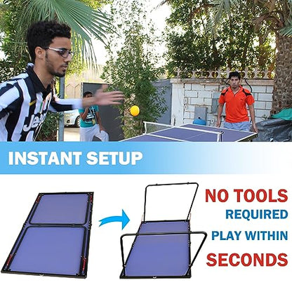 Table Tennis Table Mid-Size, Foldable Ping Pong Table Top Full Size with 2 Paddles, 2 Balls, 1 Net & 4 Wheels, Folding Table Tennis for Indoor & Outdoor, Quick Assembly to Support Multiplayer