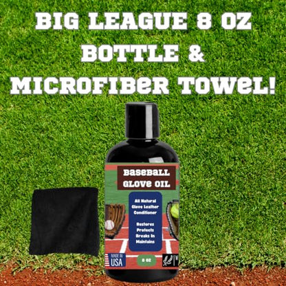 Baseball Glove Break-in Oil Kit with Microfiber Wipe & Break in Bands - Easy Conditioning Formula for Softball & Baseball Mitts, Large 8oz Bottle