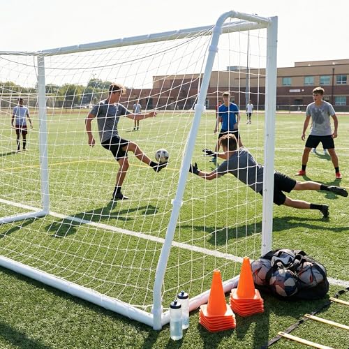 Steel Competition Soccer Goal, 6x4 ft Portable Backyard Soccer Goal with Net & Ground Stakes, Outdoor Practice Goal for Adults & Youth