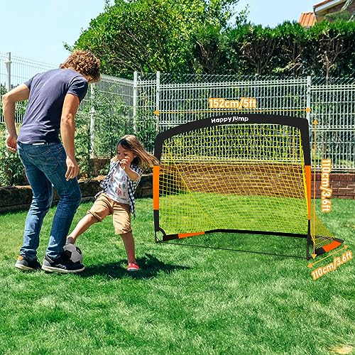 Happy Jump 7x5' & 5x3.6' Portable Soccer Goals for Kids Ages 6-14, Weatherproof Net and Steel Frame for Backyard Fun and Outdoor Training, Quick Setup and Sturdy for All Weather Conditions - style: 5x3.6 FT, 2 Set