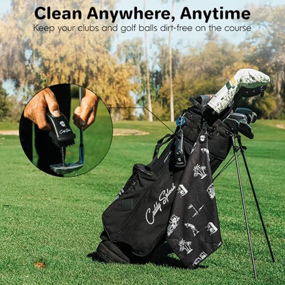 Golf Club Water Brush PRO + Golf Pocket Mag Towel - Black Bundle