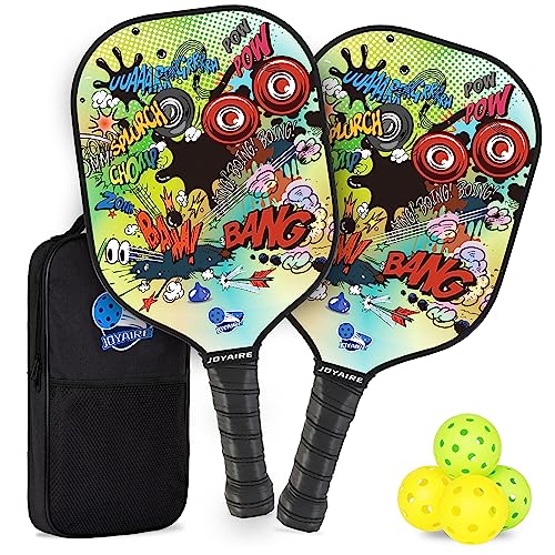 Carbon Fiber Pickleball Paddles Set of 2, USAPA Approved T700 Raw Carbon Face, Lightweight 7.5oz Honeycomb Core Pickle Ball Rackets, High Spin, Includes 4 Balls & Portable Bag - color: 2 Pack Yellow