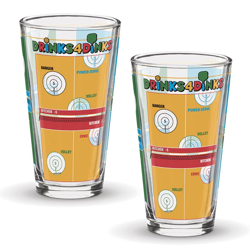 Drinks4Dinks Pint Glass Pickleball Game - Gifts for Pickleball Players Drinking Game with A Pickleball Twist and Beer Cups 2 Pack