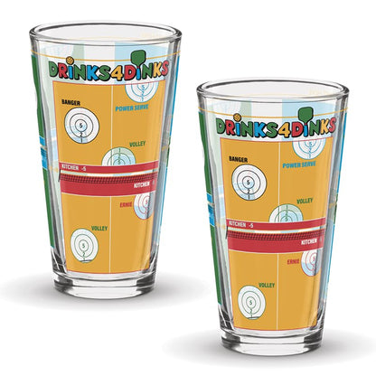 Drinks4Dinks Pint Glass Pickleball Game - Gifts for Pickleball Players Drinking Game with A Pickleball Twist and Beer Cups 2 Pack