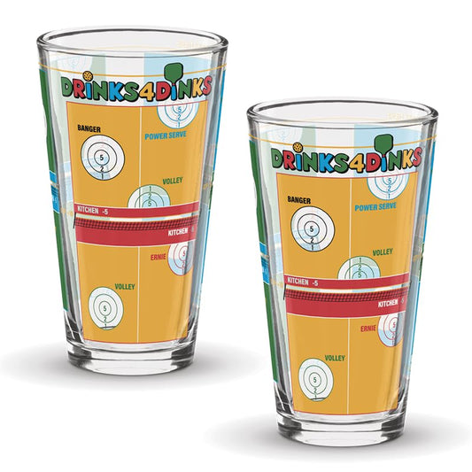Drinks4Dinks Pint Glass Pickleball Game - Gifts for Pickleball Players Drinking Game with A Pickleball Twist and Beer Cups 2 Pack