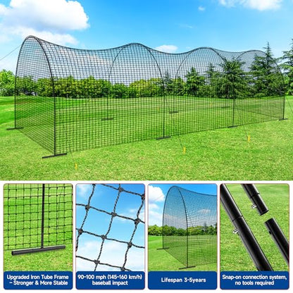 Portable Baseball Batting Cage Net with Sturdy Steel Frame, 20FT/ 30X12X8FT Batting Cages for Backyard Baseball Training Equipment with Carry Bag - size: 30FT
