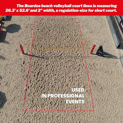 Beach Volleyball Court Lines by Boardee, Adjustable & Portable for Sand & Grass - Free Bag and Tape Measure 2 in x (26.3'x52.6') Hook & Loop Lines Durable Official Weather Resistant