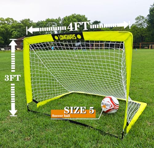 LOMGWAYS Soccer Goal – Foldable Frame Net for Kids + Youth – Indoor + Outdoor Soccer Goal with Carry Bag – Easy Set up – Multiple Sizes for Practice & Games - size: 4x3FT(Size 5 Ball)