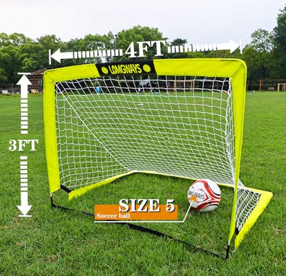 LOMGWAYS Soccer Goal – Foldable Frame Net for Kids + Youth – Indoor + Outdoor Soccer Goal with Carry Bag – Easy Set up – Multiple Sizes for Practice & Games - size: 4x3FT(Size 5 Ball)
