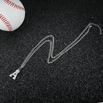 AIAINAGI Baseball Initial A-Z Letter Necklace - Men's Baseball Charm Pendant in Stainless Steel Silver Chain, 22inch Personalized Gift - style: R Letter